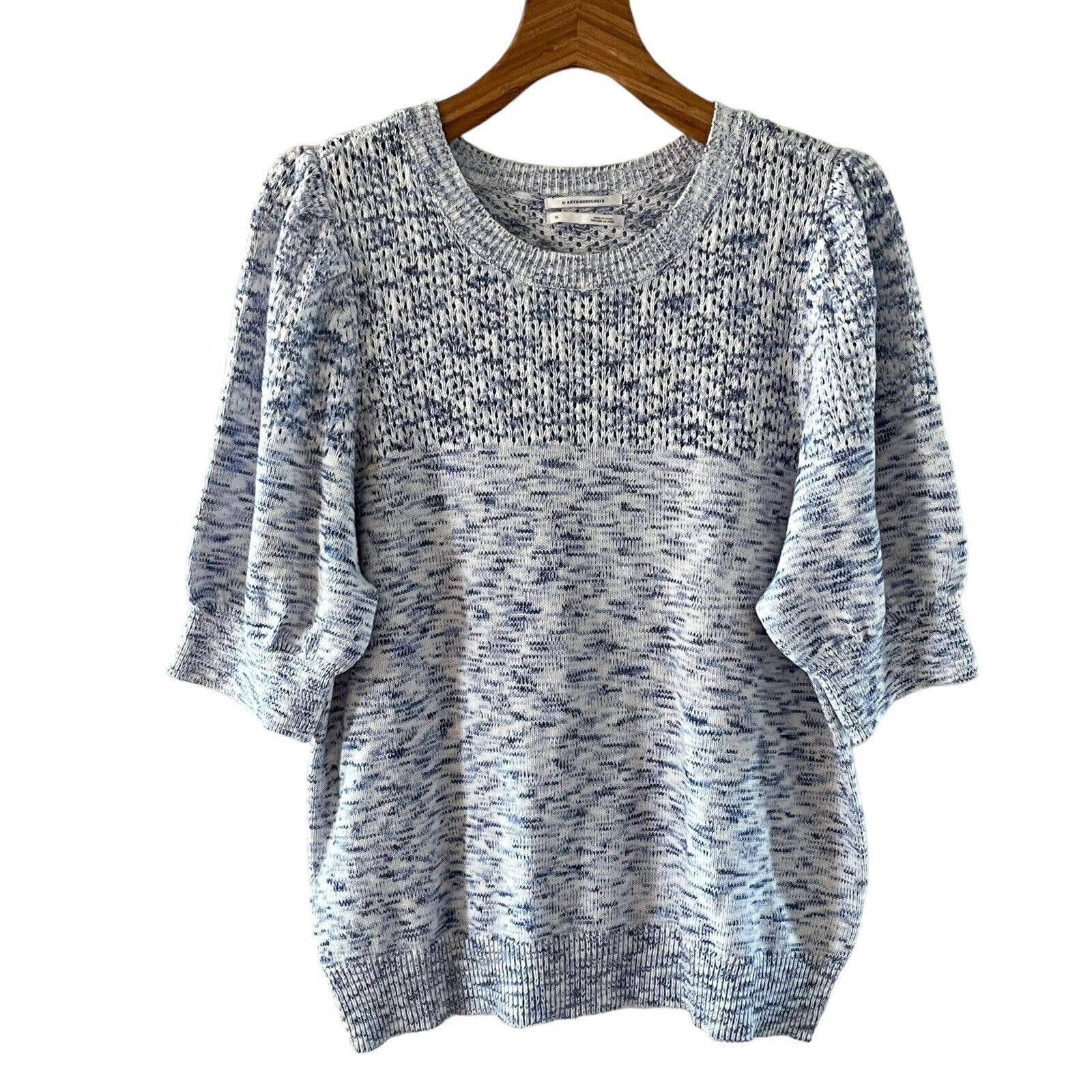 Anthropologie Blue Knit Puff Sleeve Sweater XL