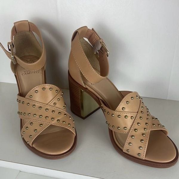 Vince Camuto Keresha 9 Block Heel Sandals Tan Nude