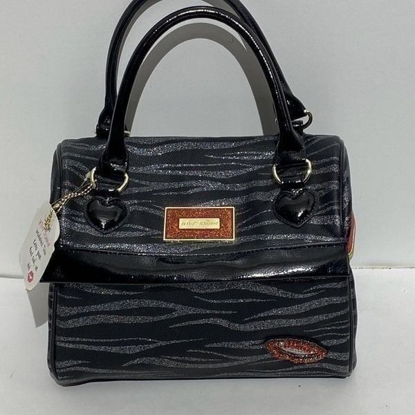 Betsey Johnson Women's Black Zebra Stripe Print Insulated Lunch Tote Bag OS NWT