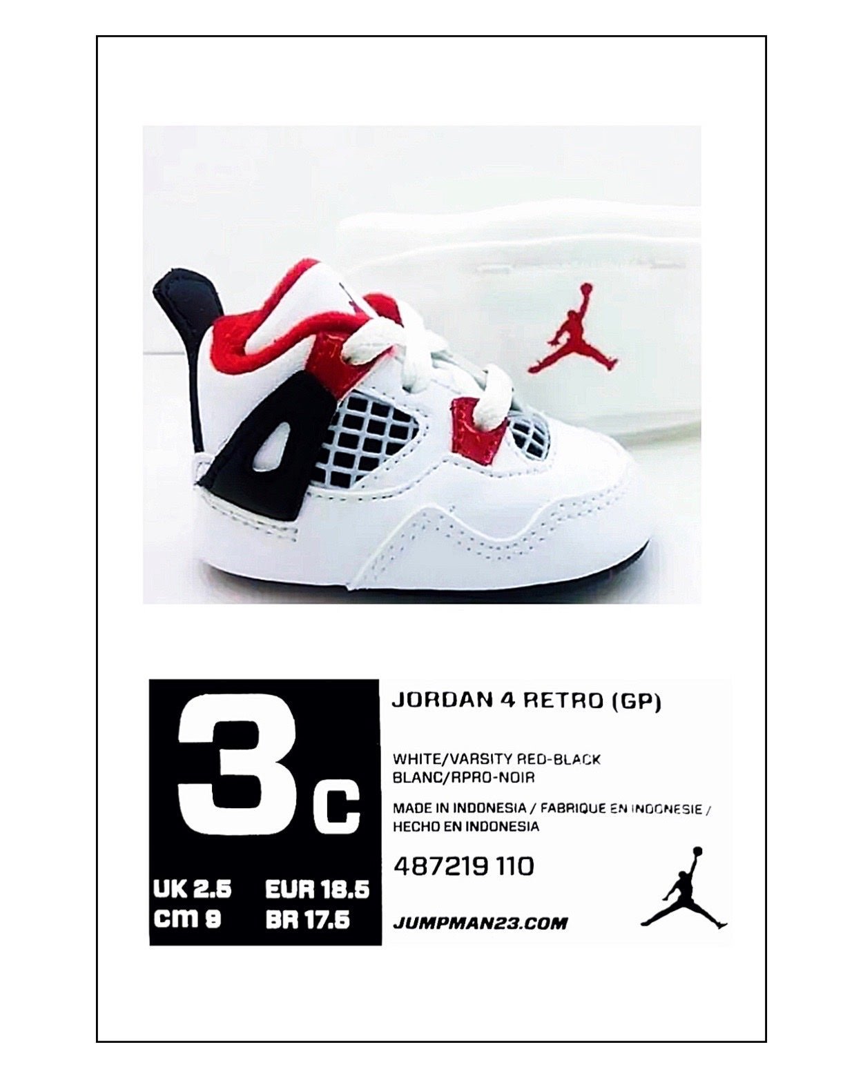 Nike Air Jordan 4 Retro Fire Red (GP) Baby/Infant Sneaker Size 3C