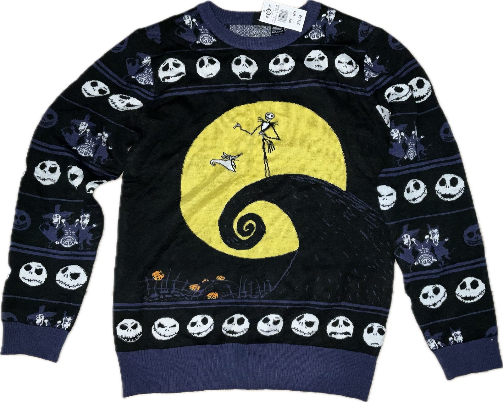 DISNEY NIGHTMARE BEFORE CHRISTMAS SWEATER UGLY FAIR ISLE JACK SALLY PULLOVER