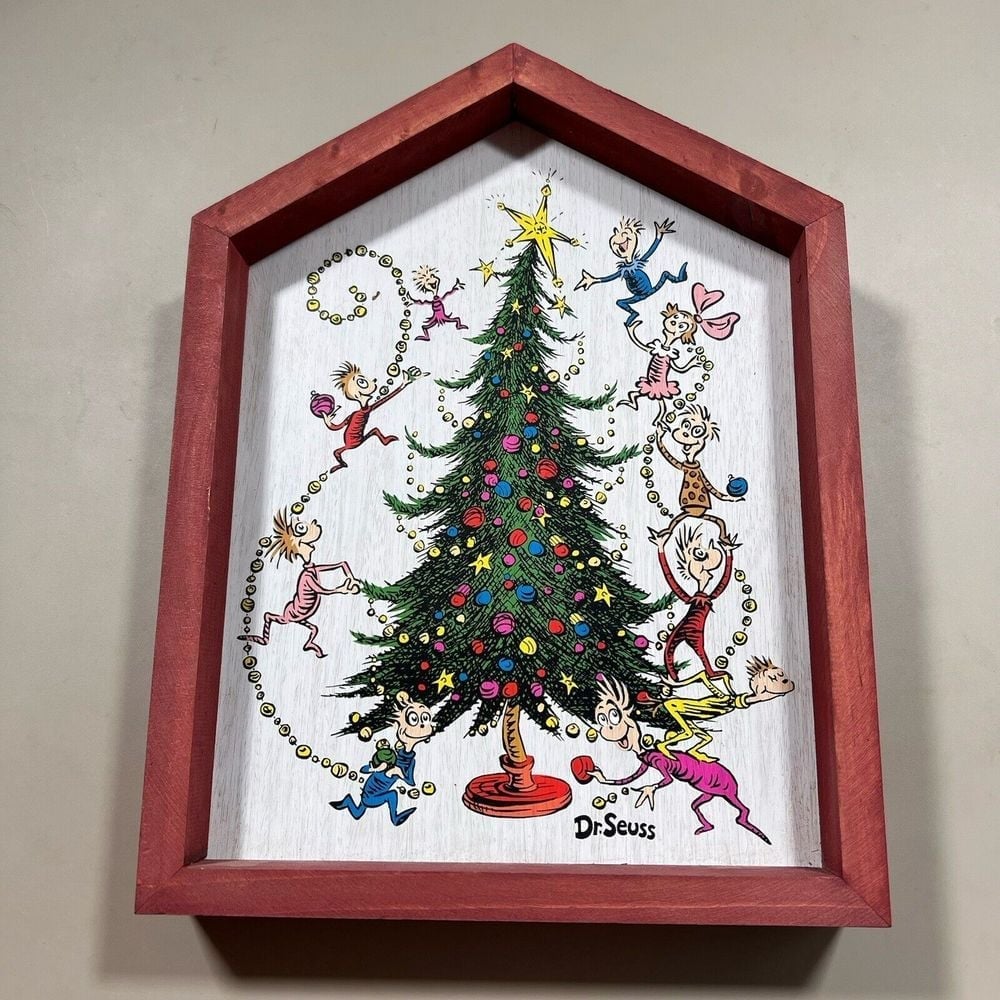 Sr Suess The Grinch Christmas Tree Wood Wall Art Home Decoration