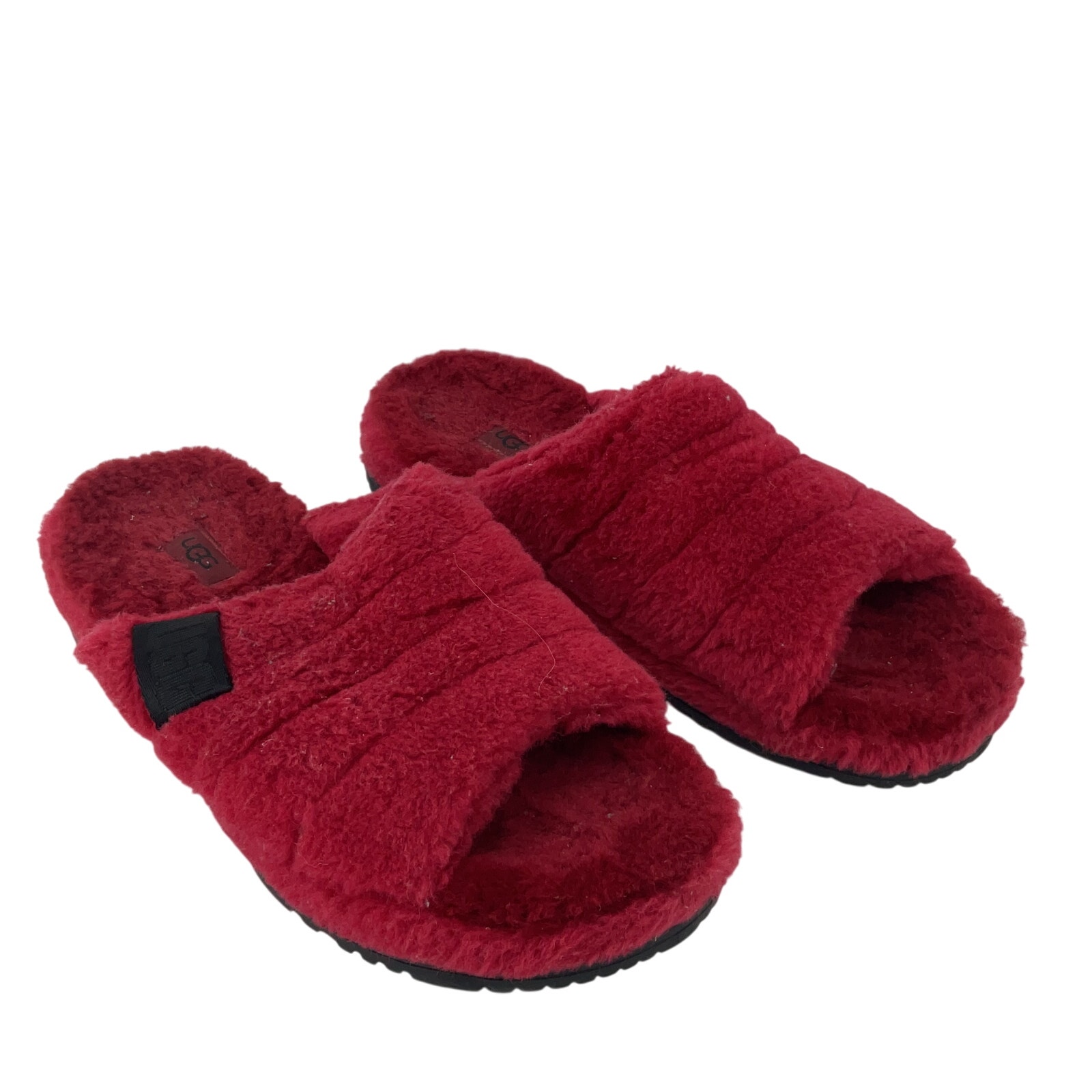 Ugg Fluff You Men's Red Faux Fur Slide Sandals Size 10 Preowned