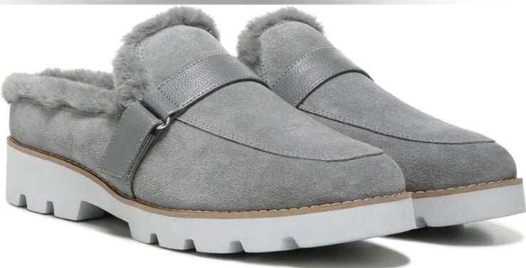 Vionic Charm Kailen Faux Shearling Slip On Mules in Gray