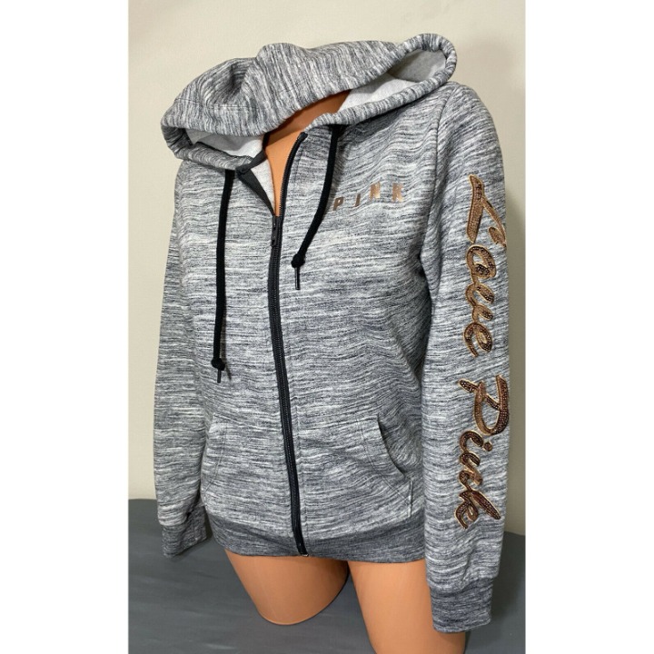 NWT Victorias Secret PINK Graphic Bling Full Zip Light Weight Hoodie Size XS