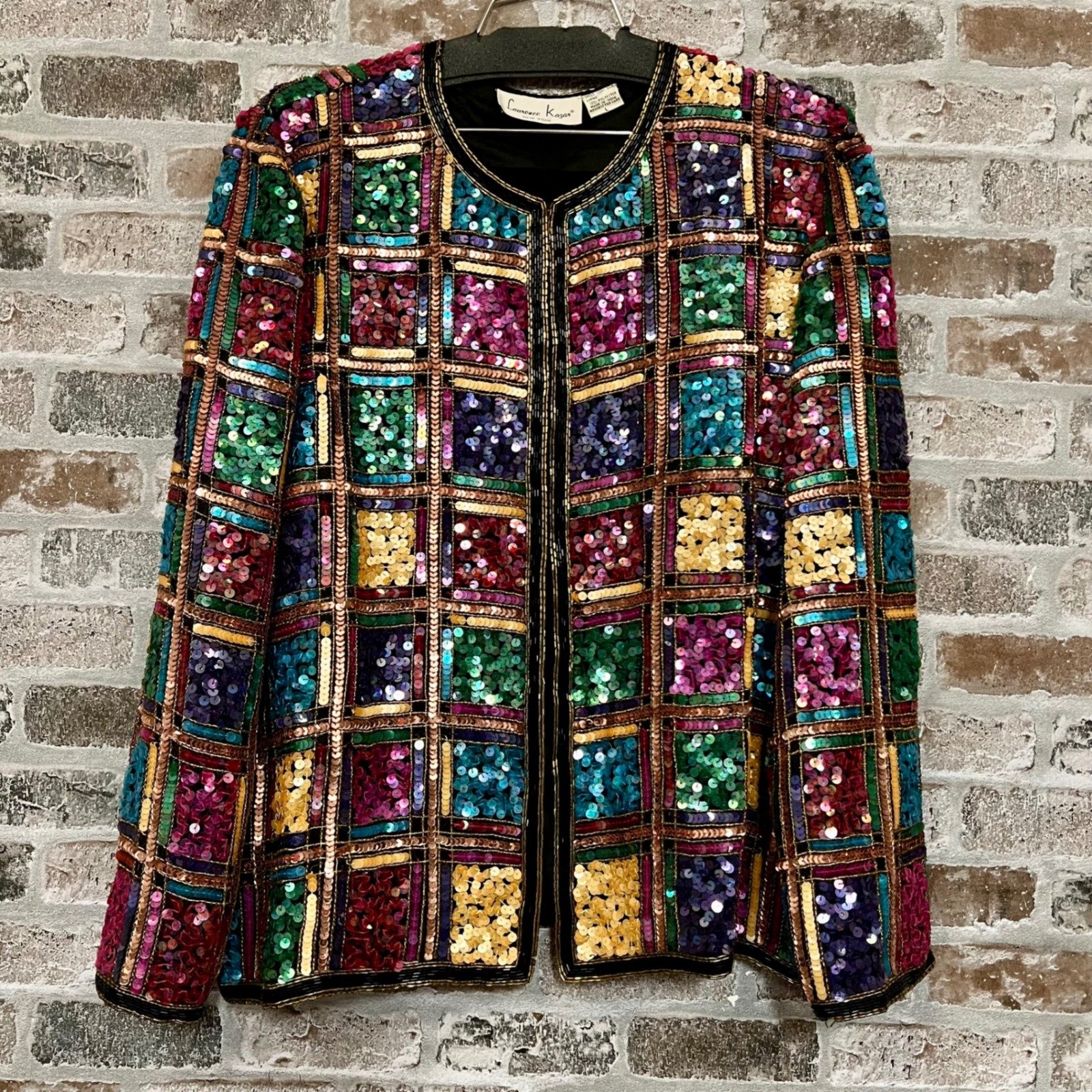 Lawrence Kozar vtg silk, colorblock sequins jacket
