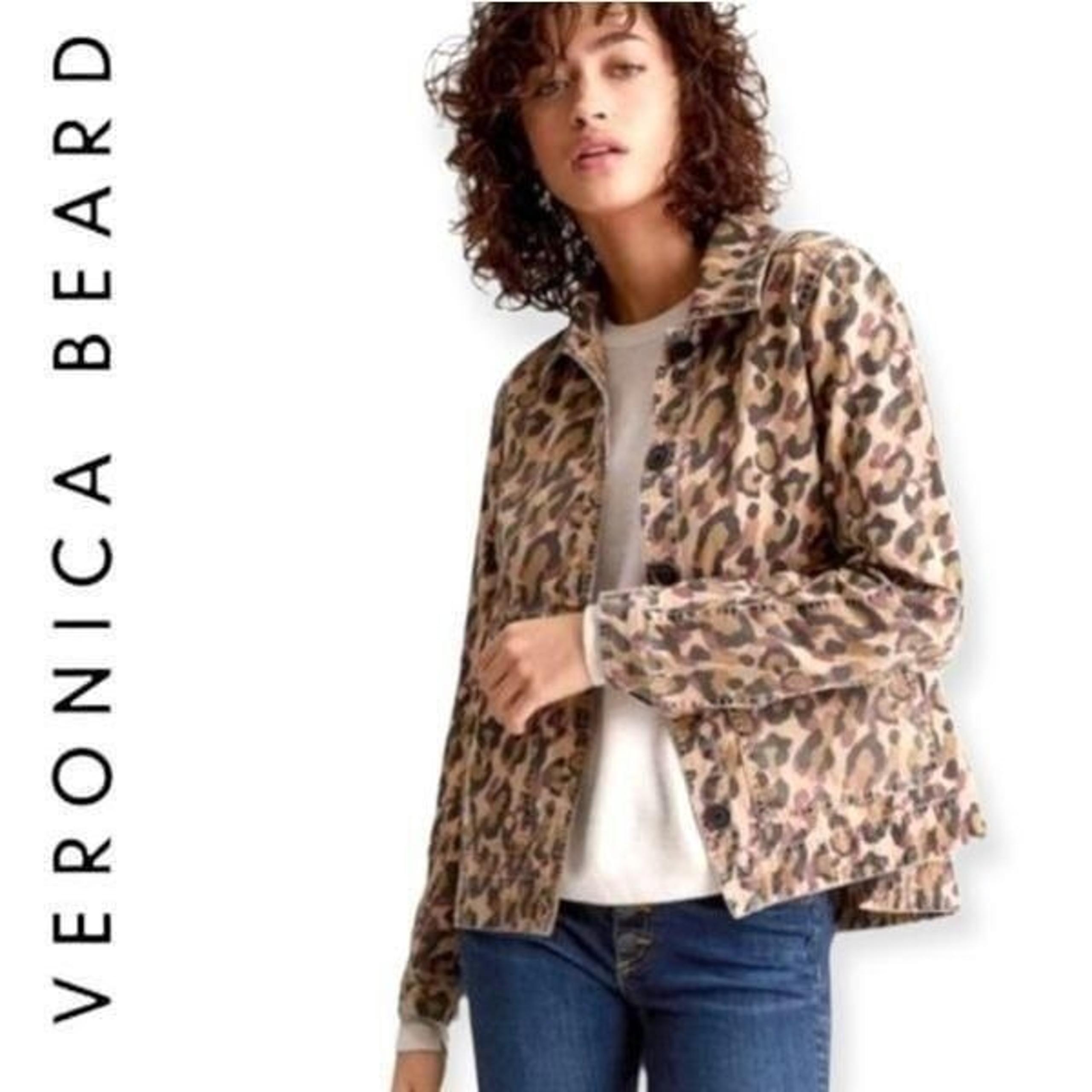 VERONICA BEARD CAMO LEOPARD MILITARY MOTO JEAN DENIM BUTTON FRONT JACKET MEDIUM