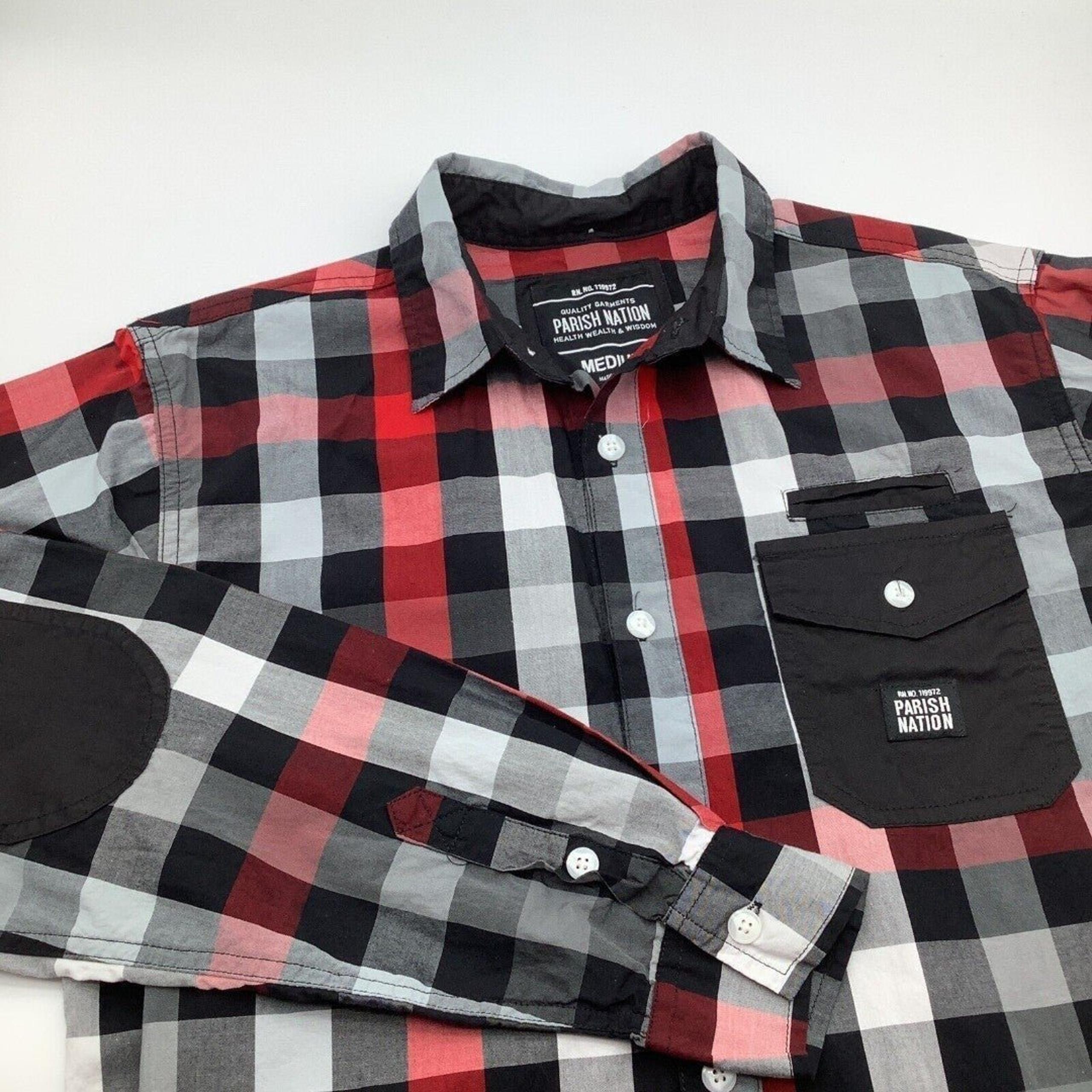 Parish Nation Mens  Long Sleeve Button Up Shirt Checkered Size Medium