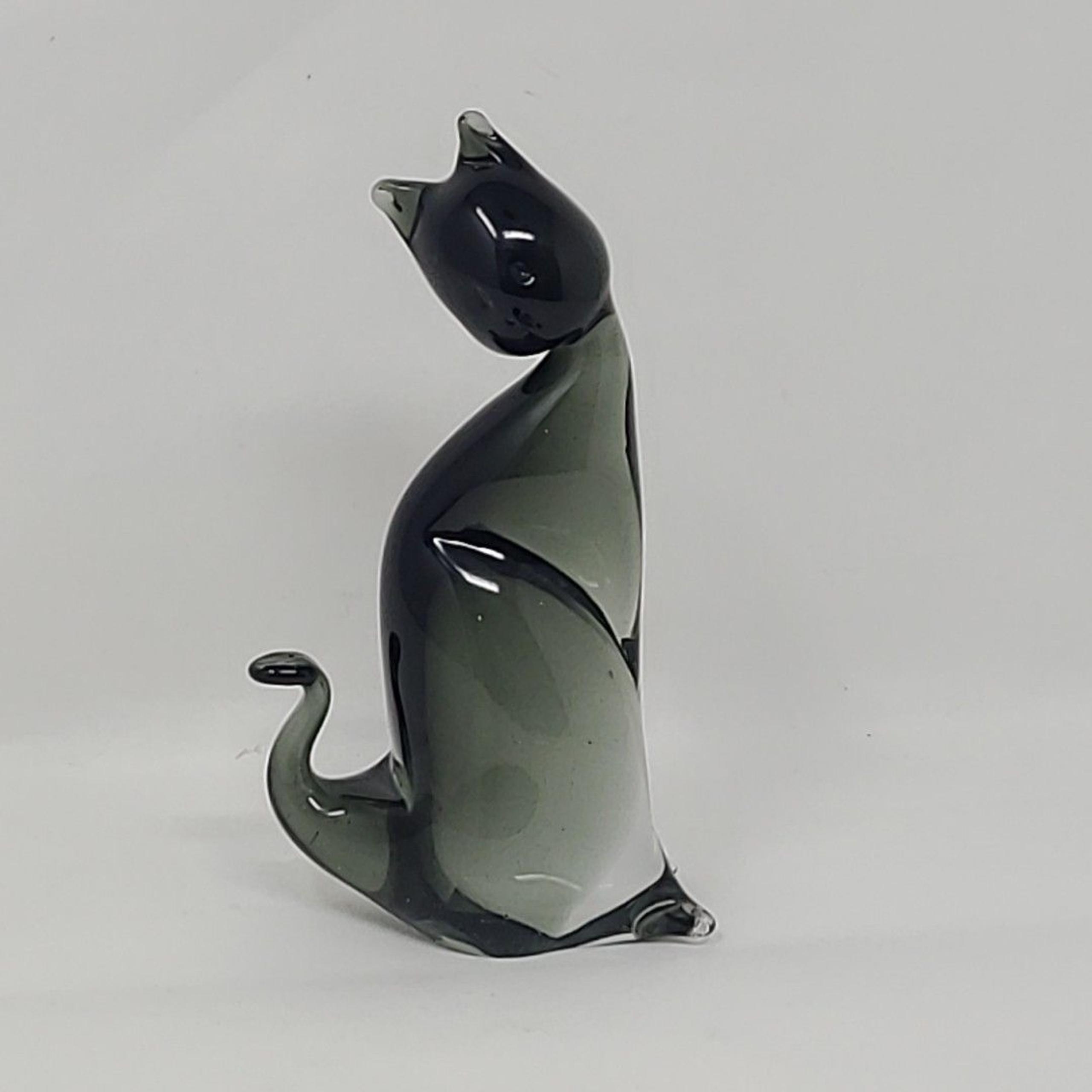 Murano Art Glass Smoke Gray Cat Figurine Paperweight 5.75" Tall MCM