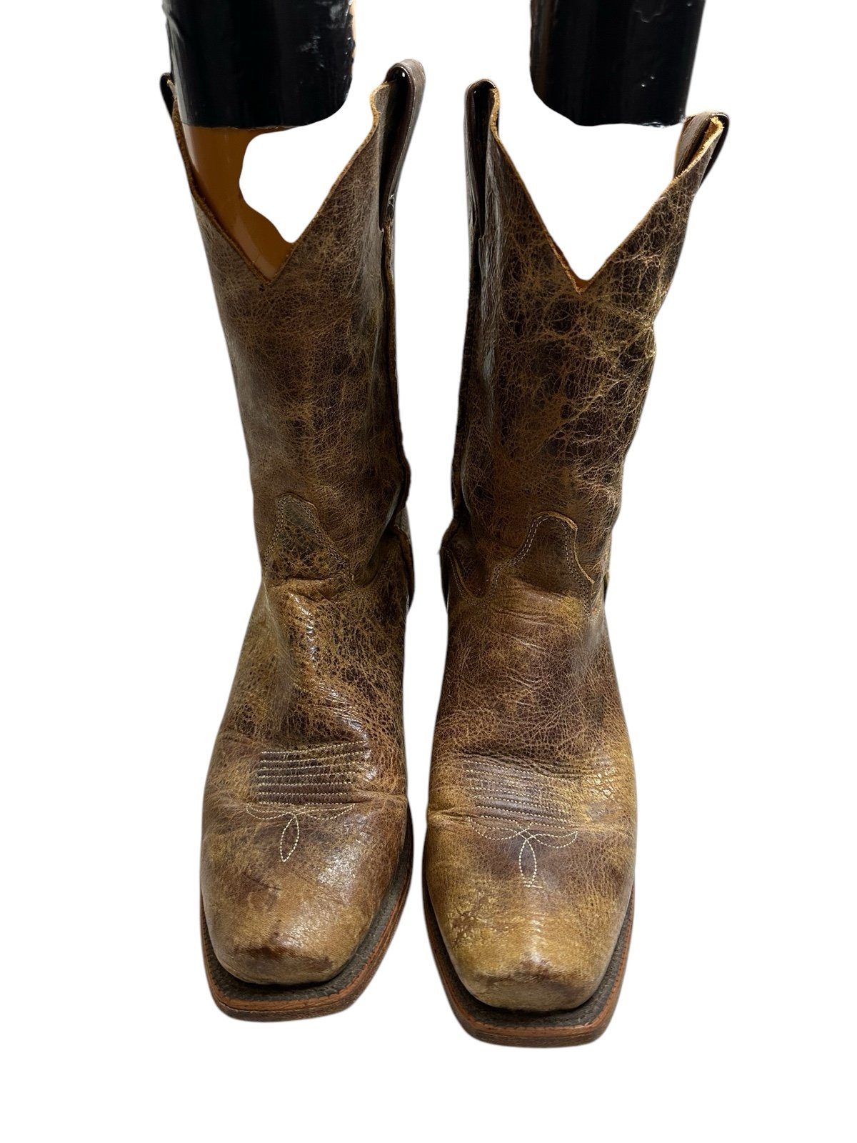 Ladies Justin USA Brown Leather Distressed Square Toe Western Boots Size: 10