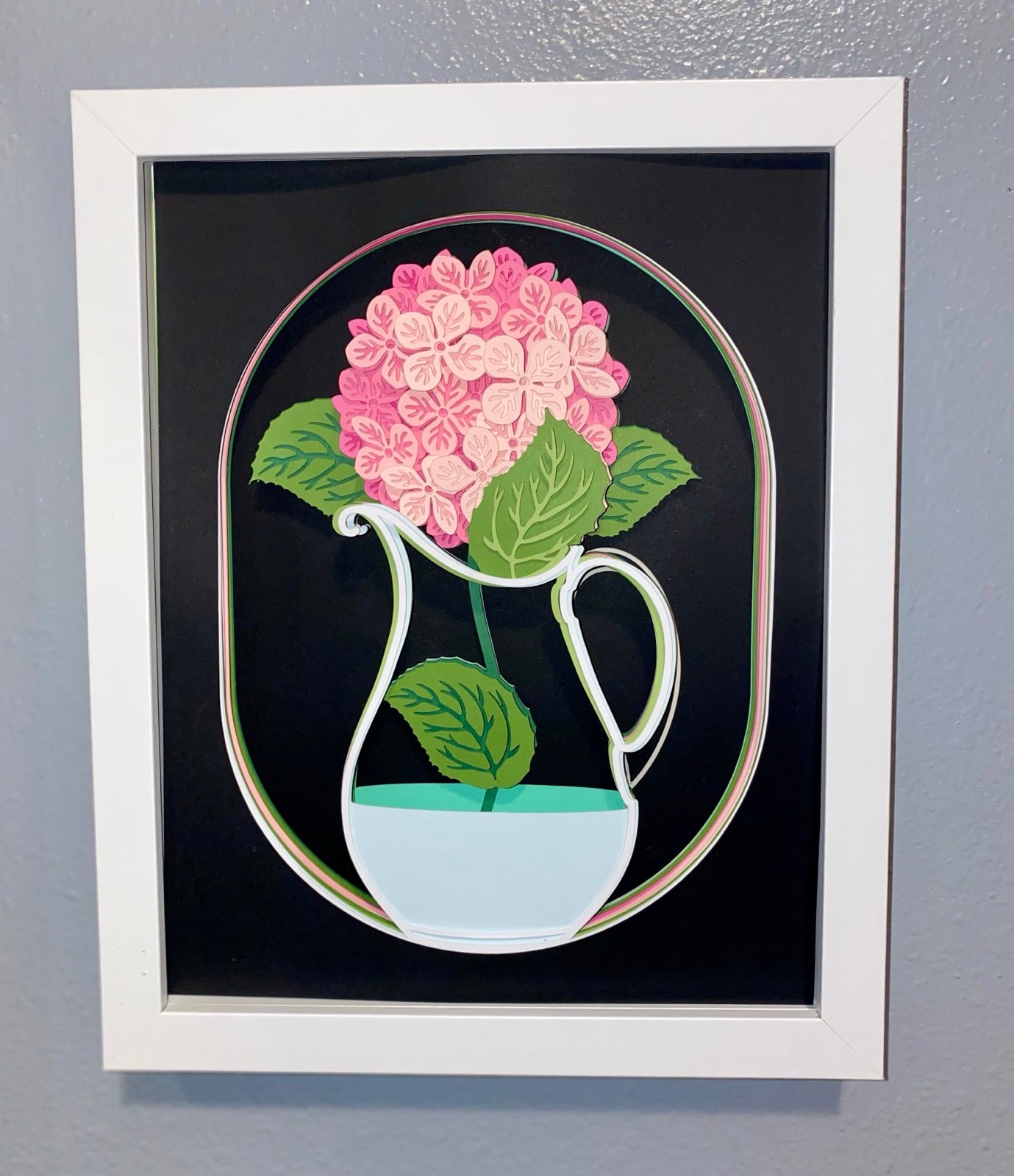 3D Hydrangea Vase Pink Shadowbox