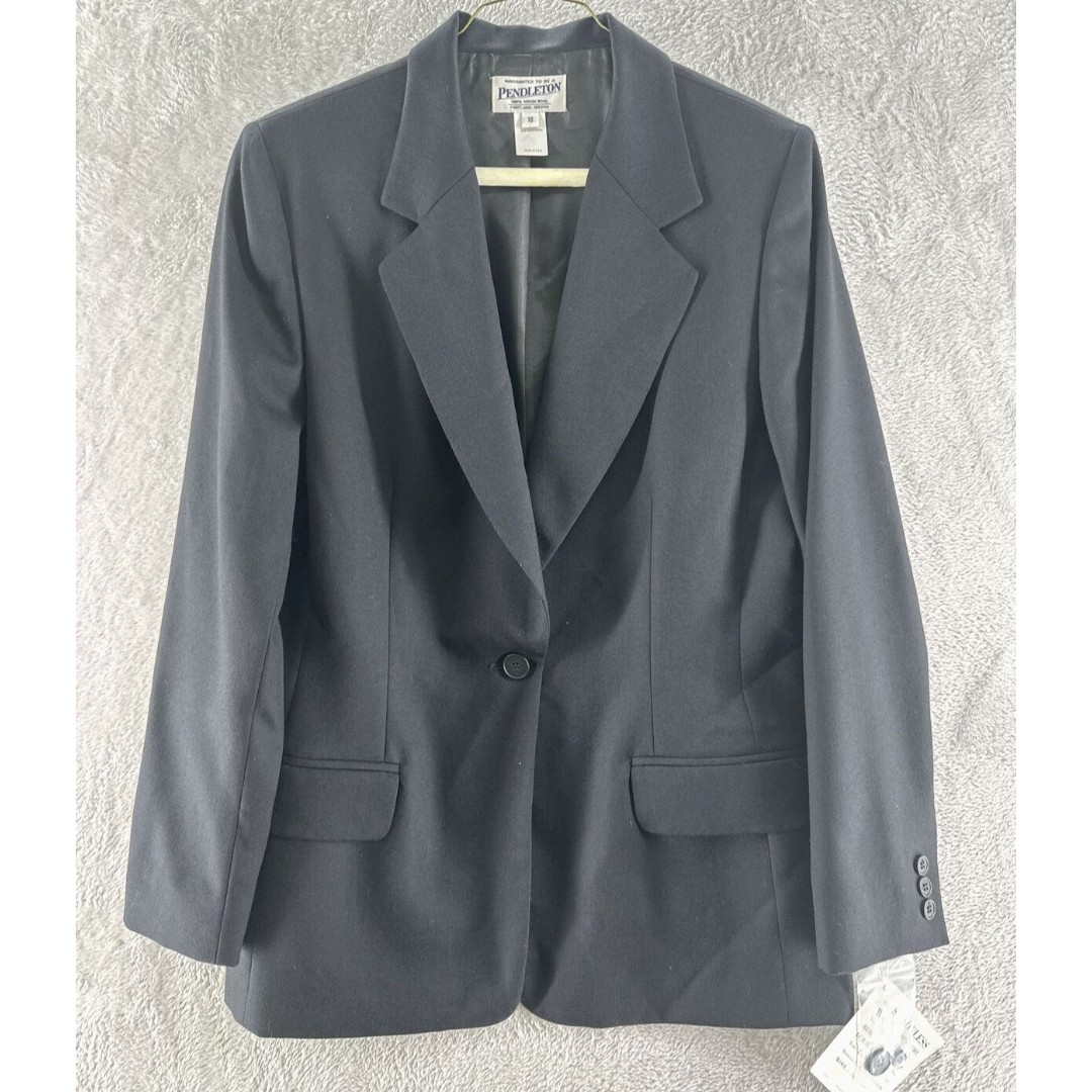 Pendleton Blazer Jacket Women’s Size 10 Navy Blue Wool Single Breasted NWT