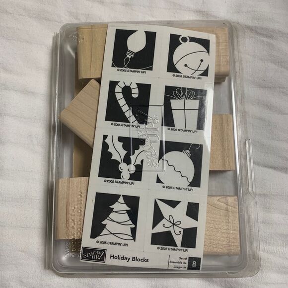 Stampin Up Holiday Blocks Retired Stamp Set Rubber Unmounted Christmas Brand New