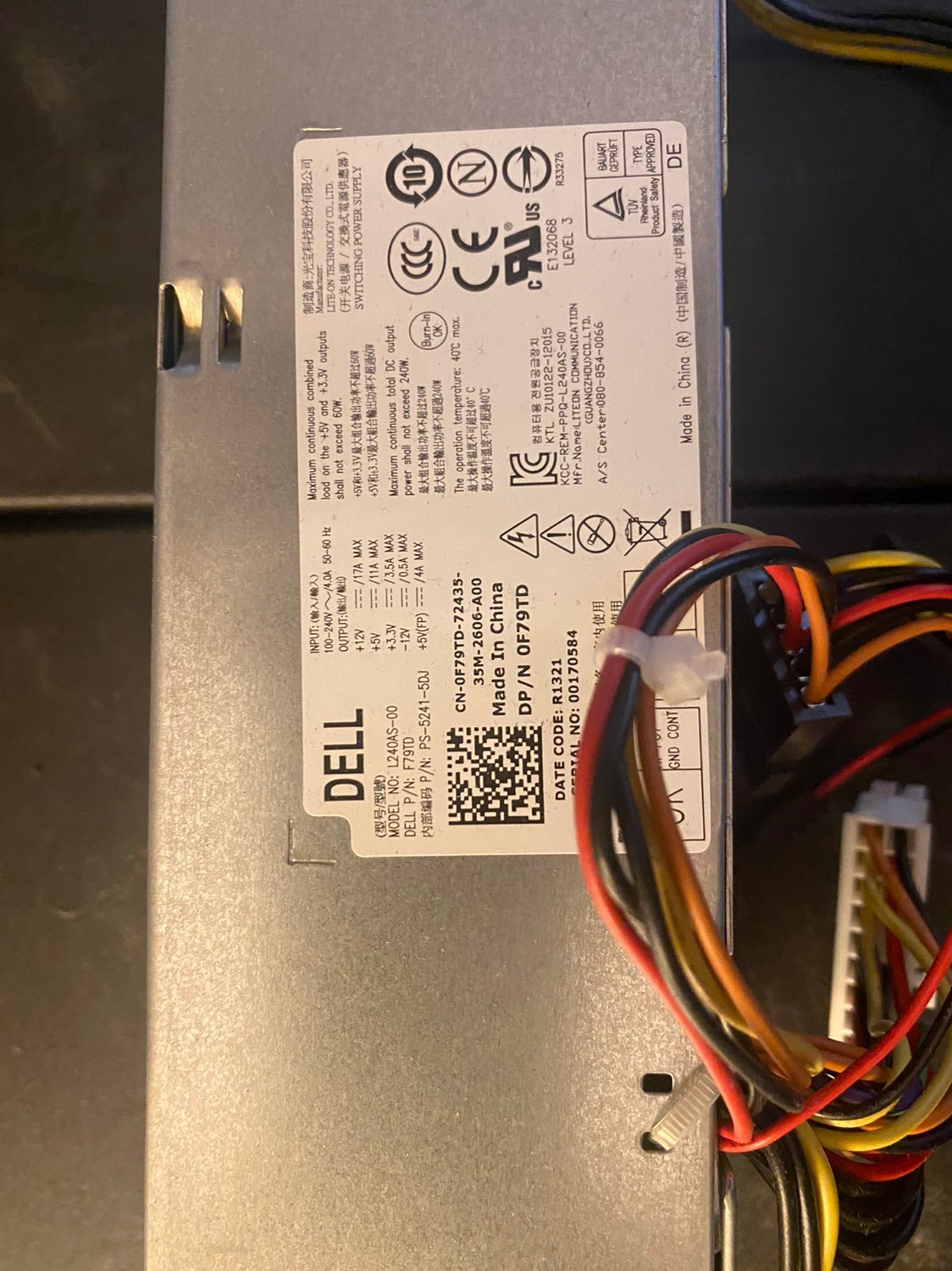 Dell Optiplex 390 790 990 SFF,240W Power Supply, 3WN11,2TXYM,709MT,RV1C4,J50TW,