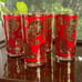 Vintage 1960s Culver MCM Red & Gold Paisley High Ball Glasses Set of 4
