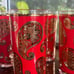 Vintage 1960s Culver MCM Red & Gold Paisley High Ball Glasses Set of 4