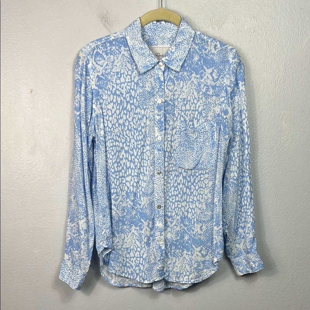 Rails Josephine Light Blue White Animal Print Long Sleeve Blouse Small