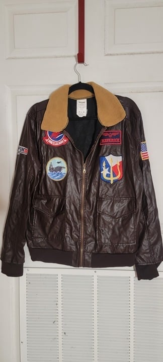 Aviator Bomber Jacket Top Gun Faux Leather Spirit Halloween Cosplay Adult Large