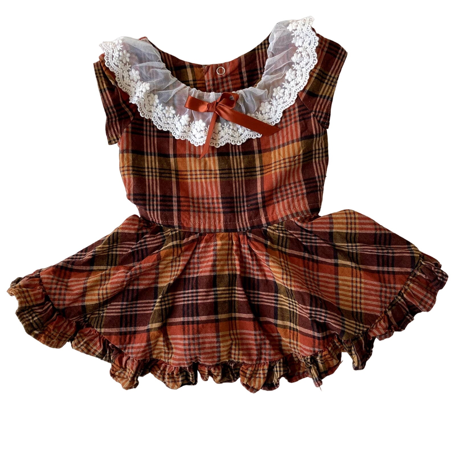Lu & Ro Fall Plaid Lace Dress and Bloomers - Orange Brown - 2T