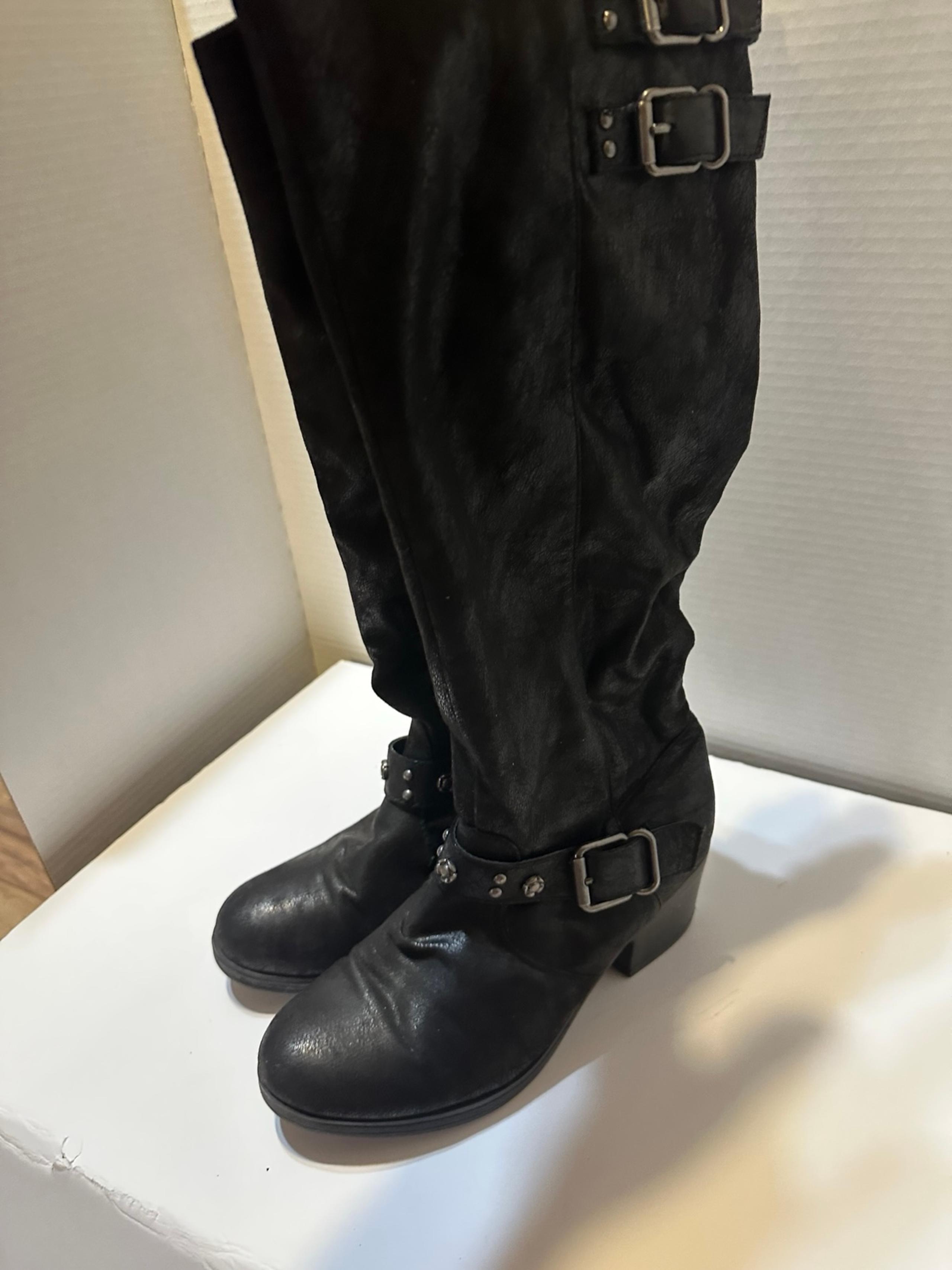Carlos by Santana 7.5 Black Faux Leather Riding Boots Tall EUC
