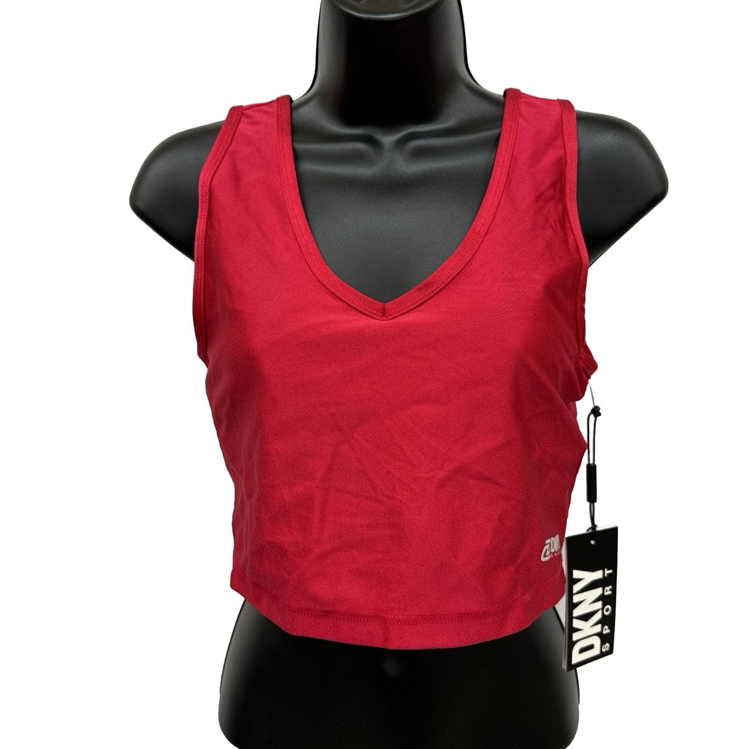 NWT Sz M Women’s DKNY Sport, Red Sports Bra. V Neck Front And Back. Logo.