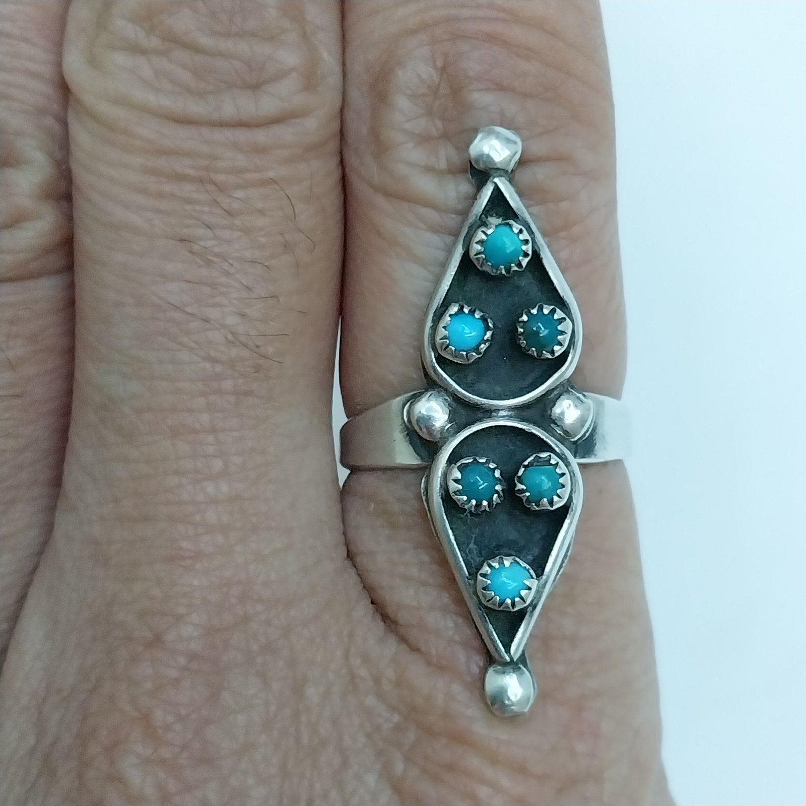 Vintage Zuni Petit Point Genuine Turquoise Ring Sterling Silver 925 Size 5.5