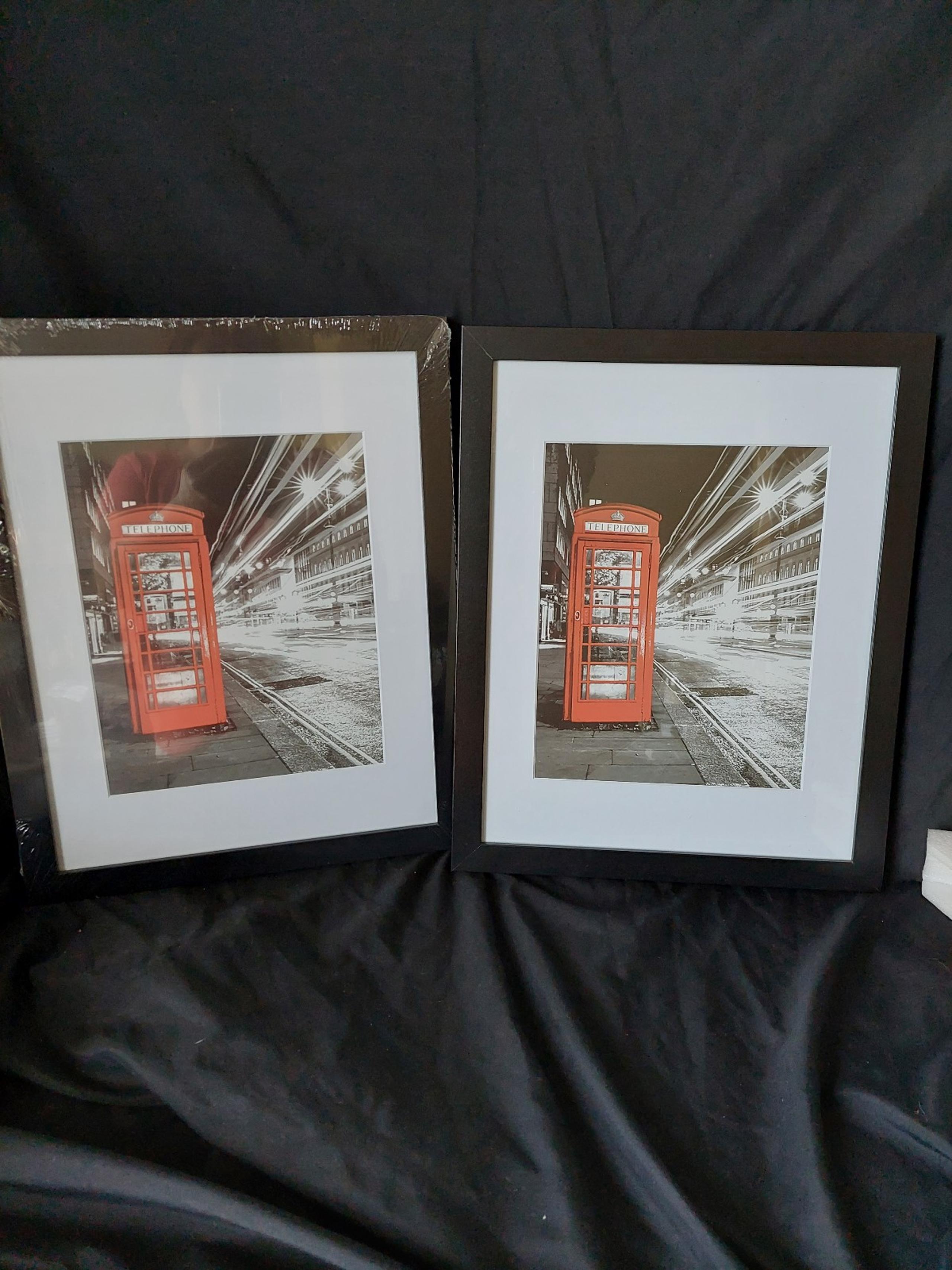 Set of 2 Red Phone Booth Pictures. New.