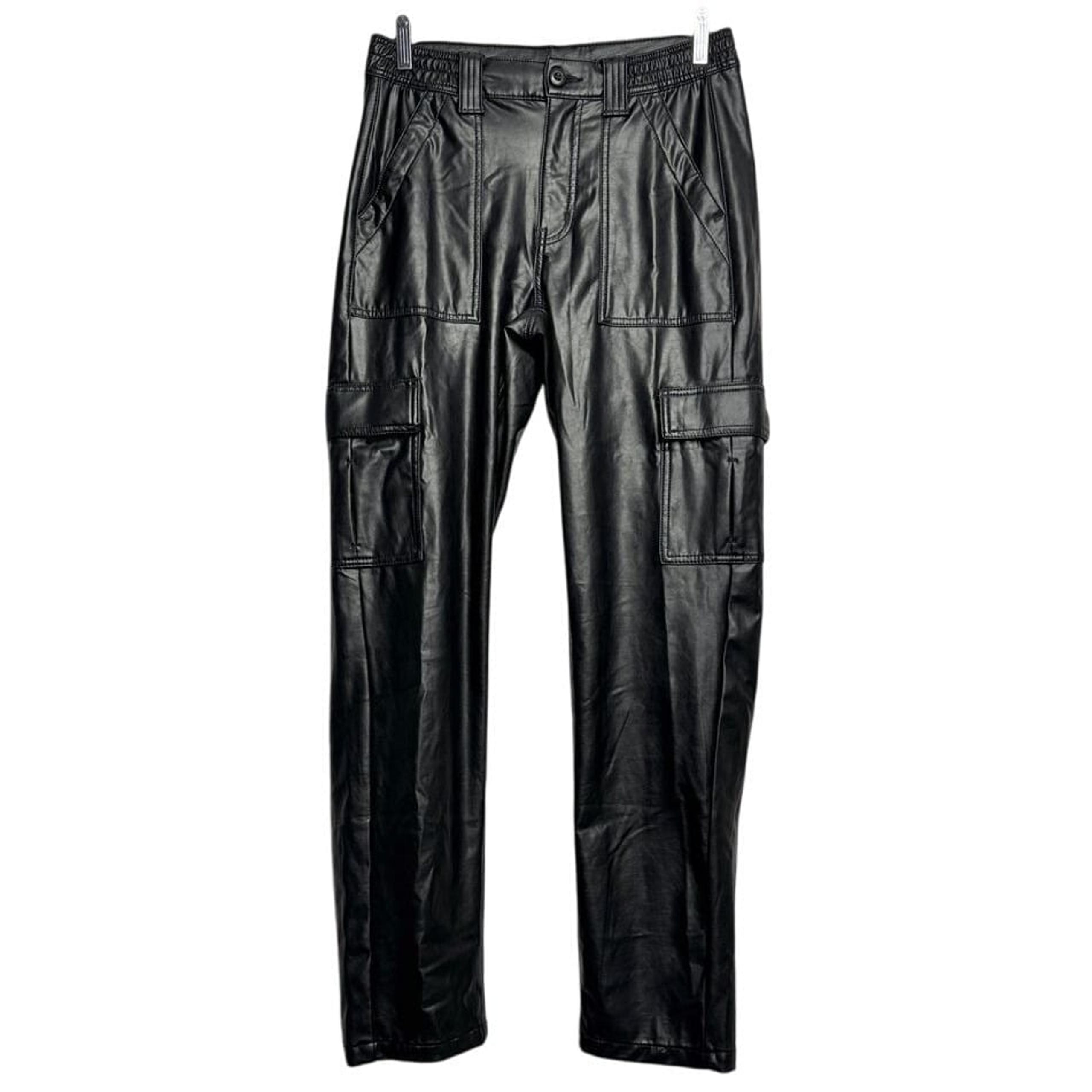 American Eagle Trendy Faux Leather Cargo Pants Black Y2K Streetwear