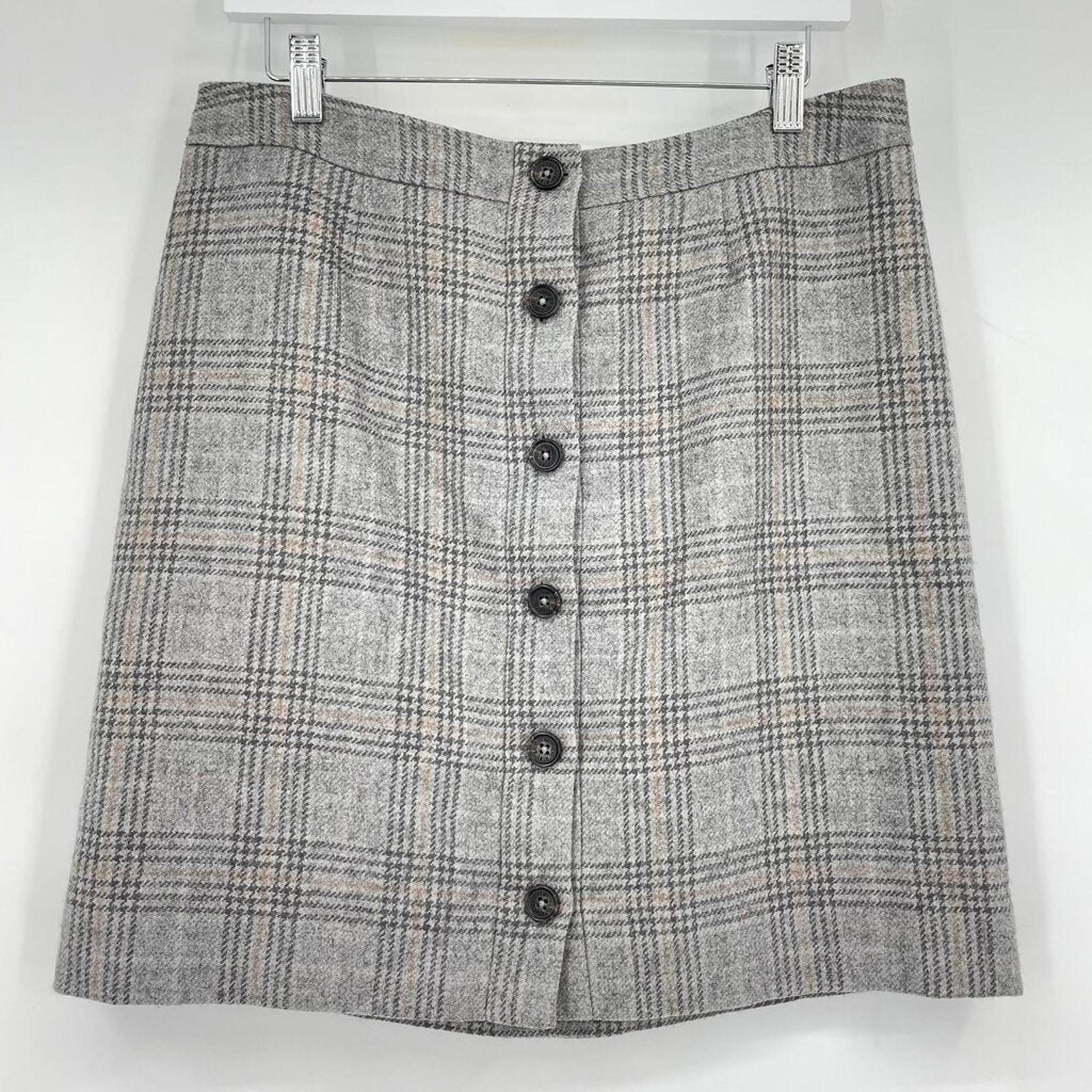 Women's Wool Blend Plaid Gray Mini Skirt 12 Petite MSRP $228 - Brooks Brothers