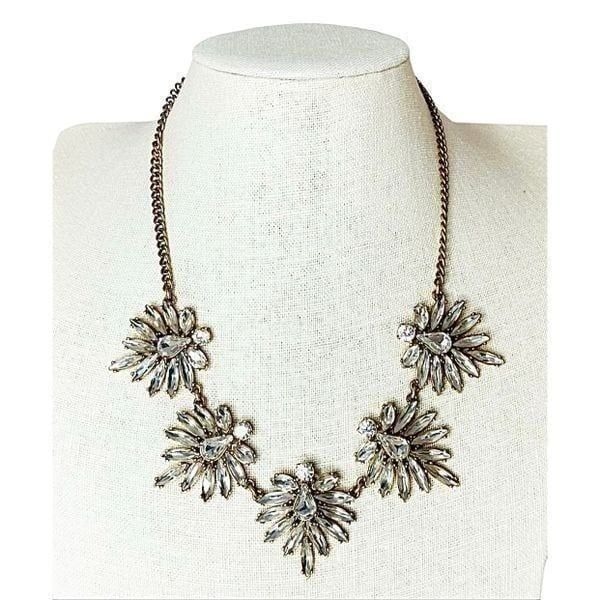 J. Crew Gold Rhinestone Crystal Cluster Statement Padgent Wedding Necklace