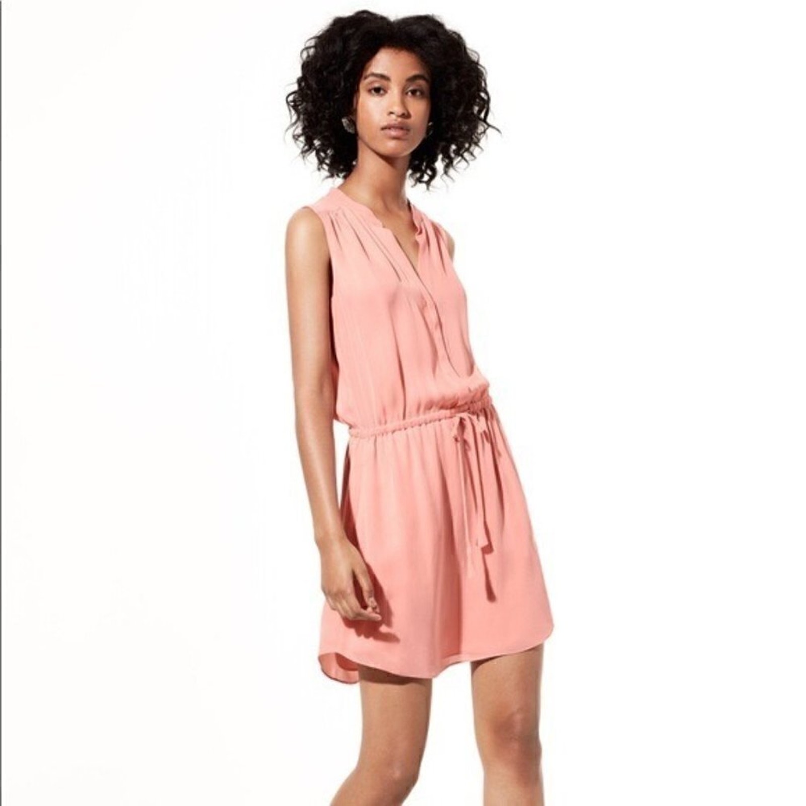 Aritzia Babaton Pink Sleeveless V-Neck Tie Waist Benedict Silk Dress Size XS