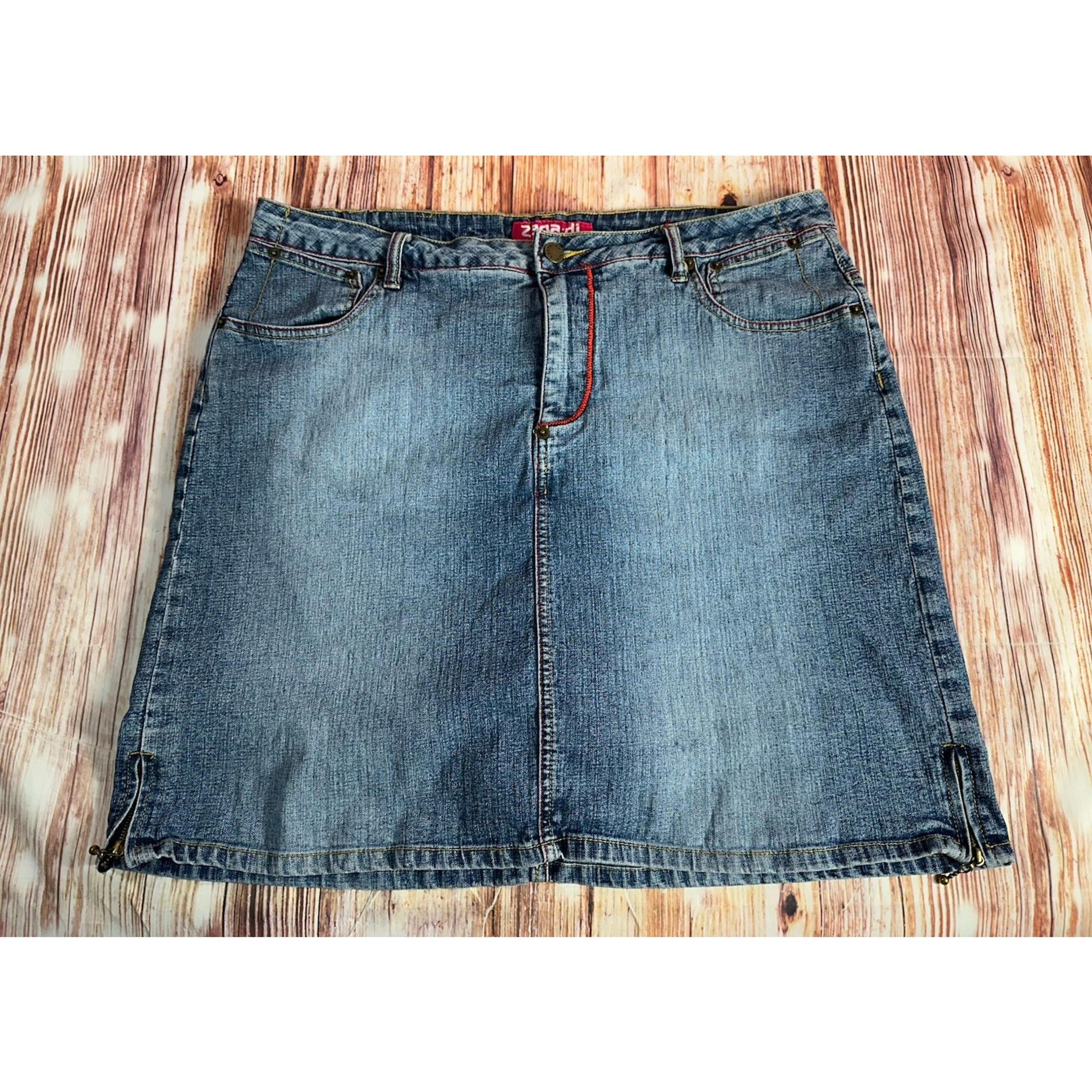 Zana Di Womens Size 20 Blue Jean Denim Side Zip Mini Skirt Skort Shorts 36X18.5