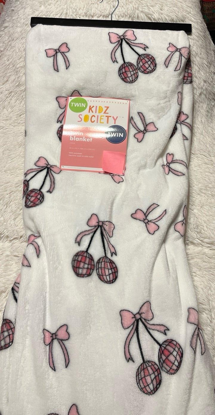 Pink bow cherry disco Blanket, twin