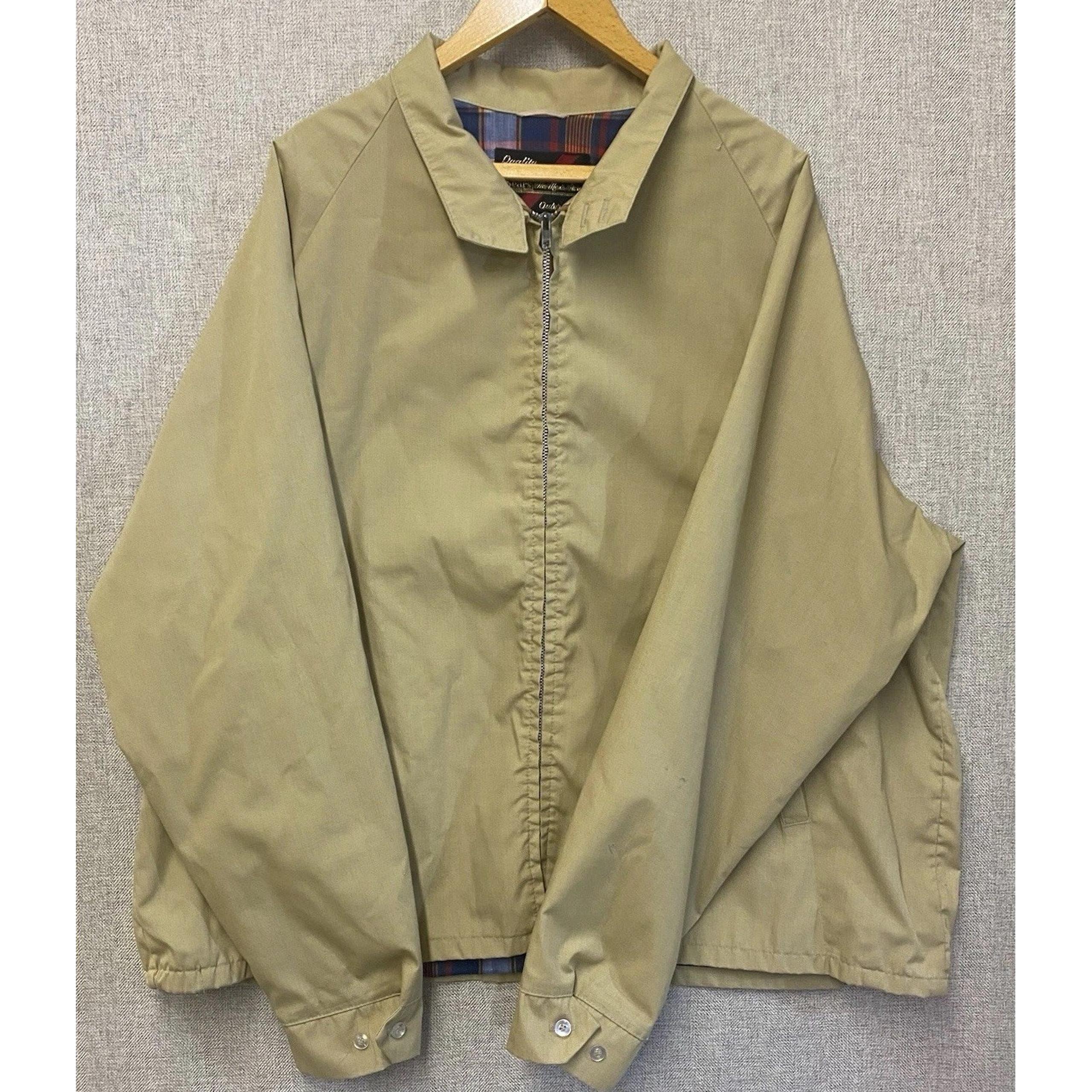 Vintage 70s Beige SEARS Outerwear Plaid Lined Jacket Men's Sz 54 Made In The USA