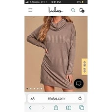 Lulu's Morning Coffee ribbed cowl neck L minidress