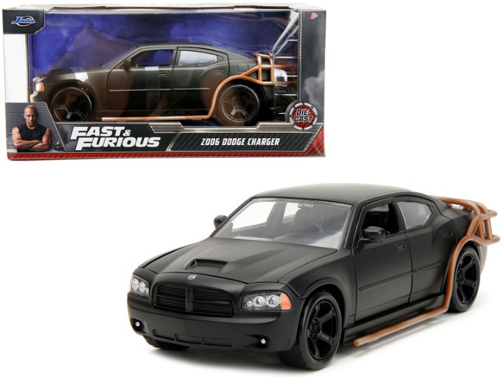 2006 Dodge Charger Matt Black with Outer Cage Fast & Furious Movie 1/24