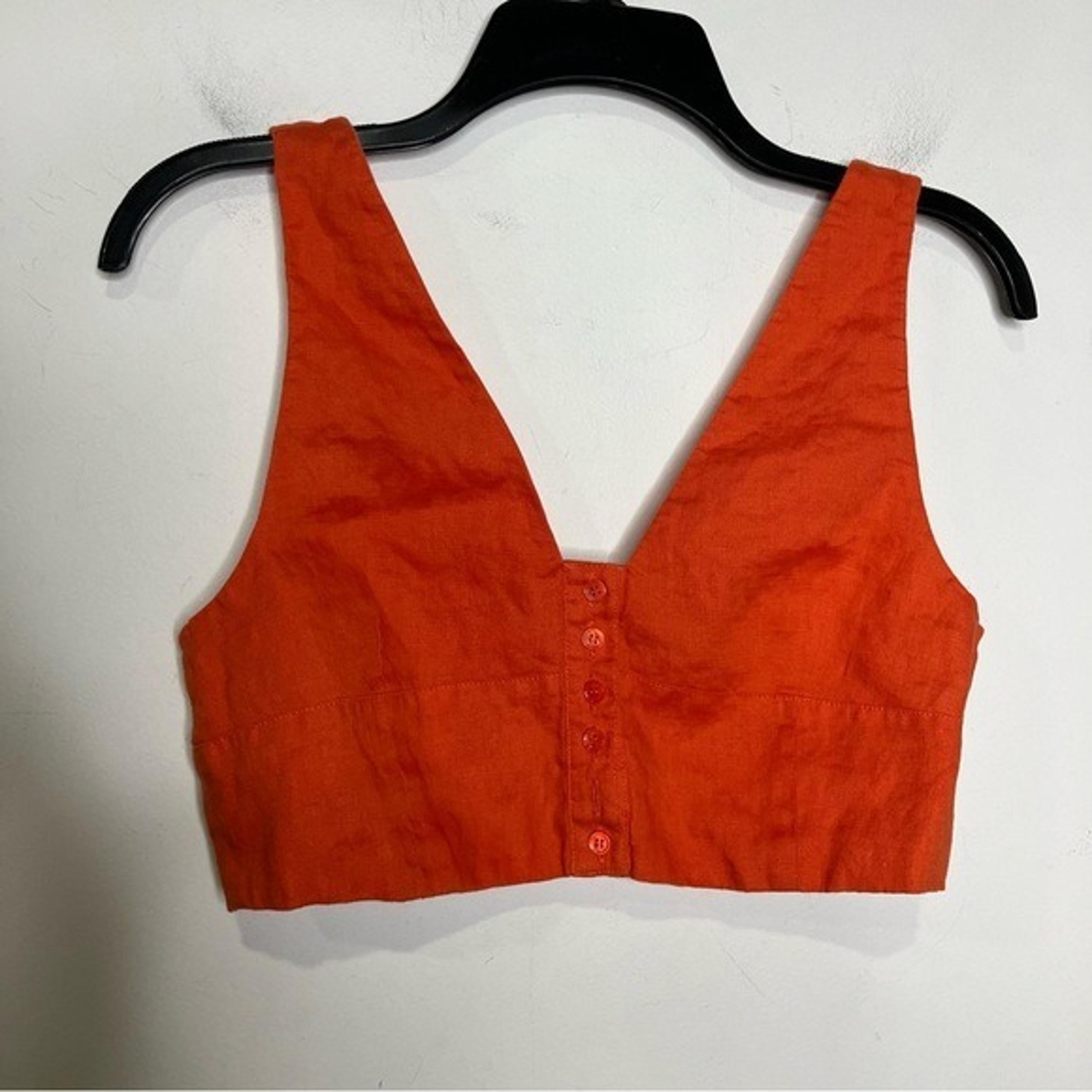 Joie orange linen Blend cropped tank top women’s size small casual v-neck bright