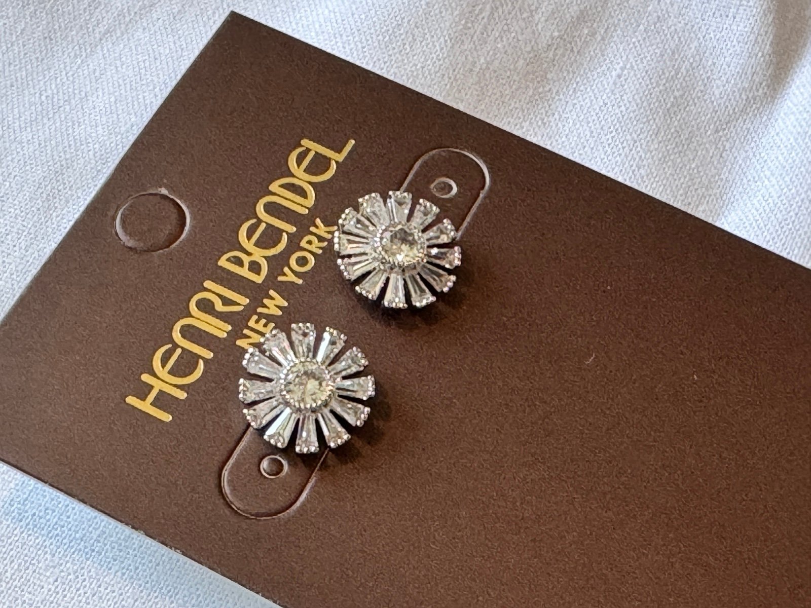 NEW Henri Bendel Pave Stud Flower Petal Shape Earrings. New! Silver color.
