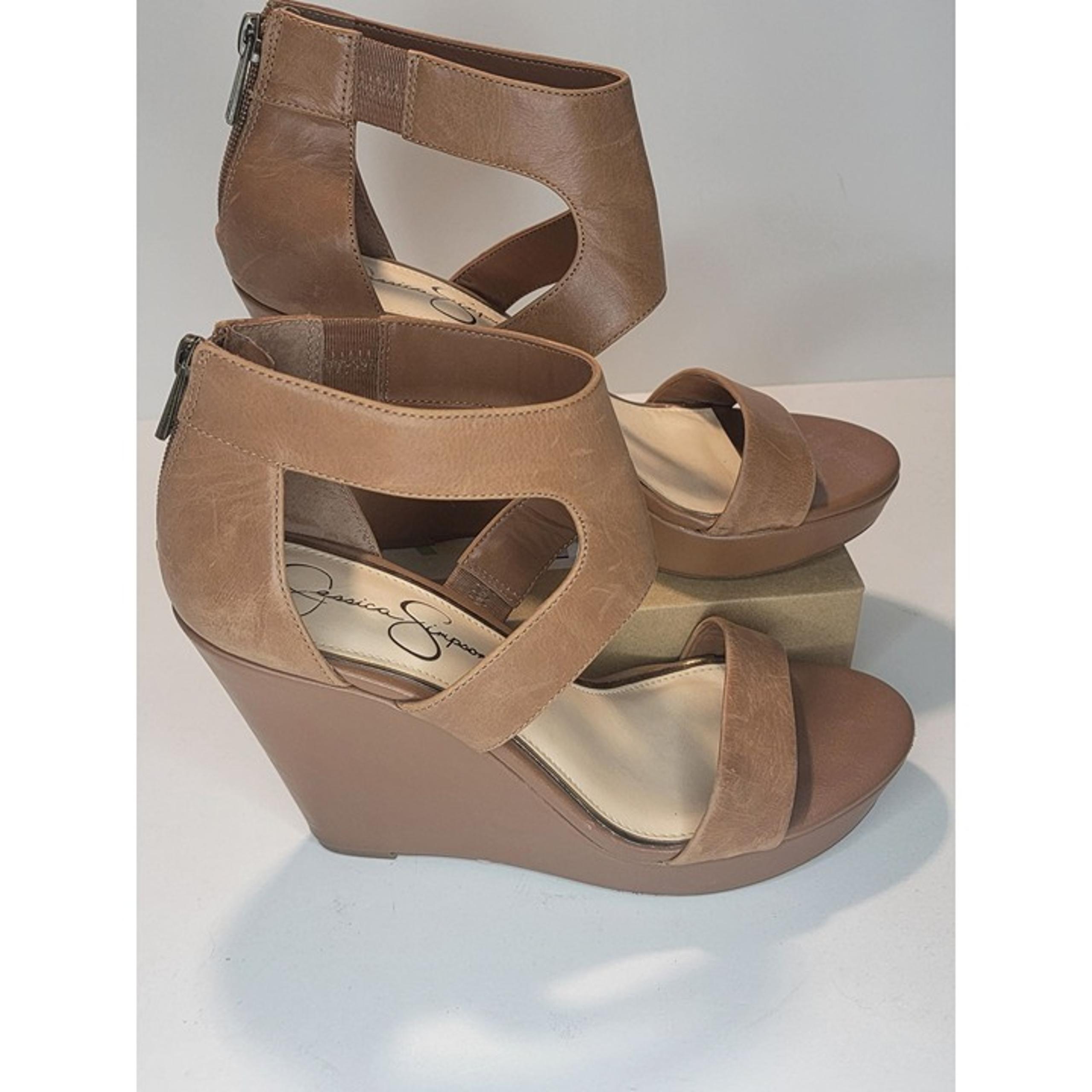 Jessica Simpson  Wedge Sandals Womens 9 Brown strappy ankle zipper