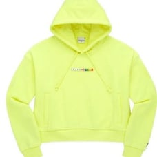 Teddy Fresh Cropped Neon Yellow Hoodie Beads Size Large