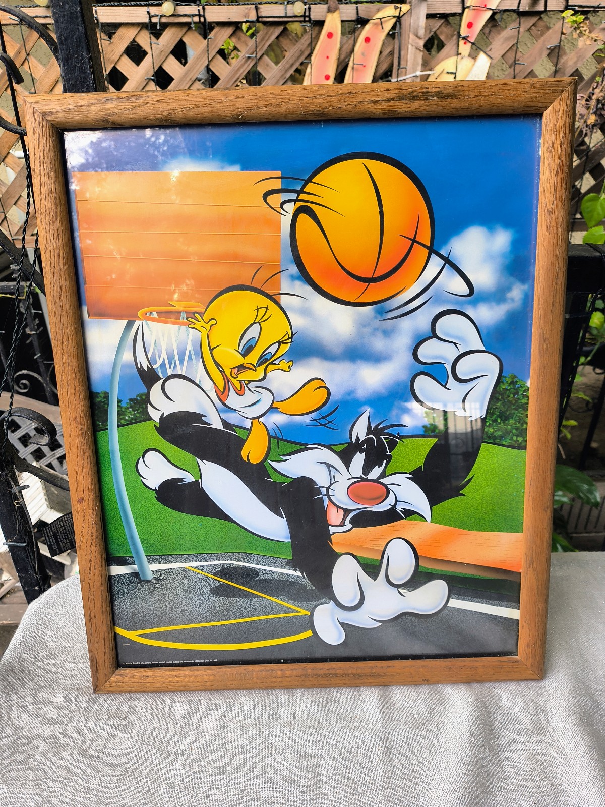 21x17 Vintage 97' Looney Tunes Warner Bros Tweety Bird Basketball Picture Framed