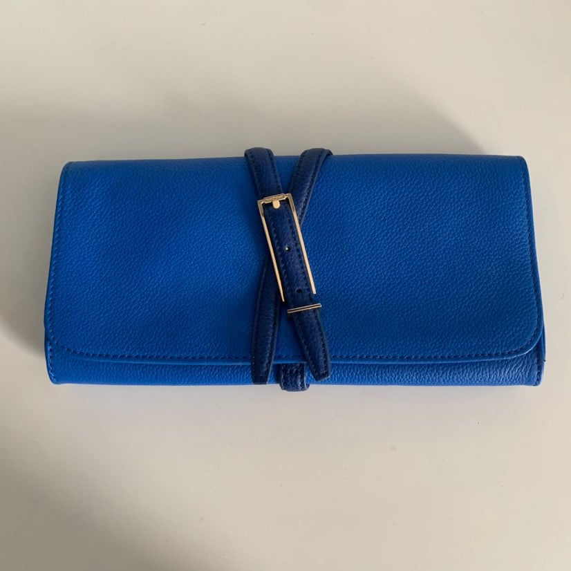 Isaac Mizrahi blue leather clutch
