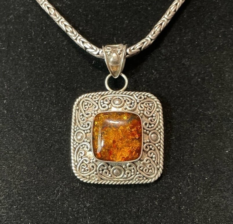 Sterling and Amber Necklace