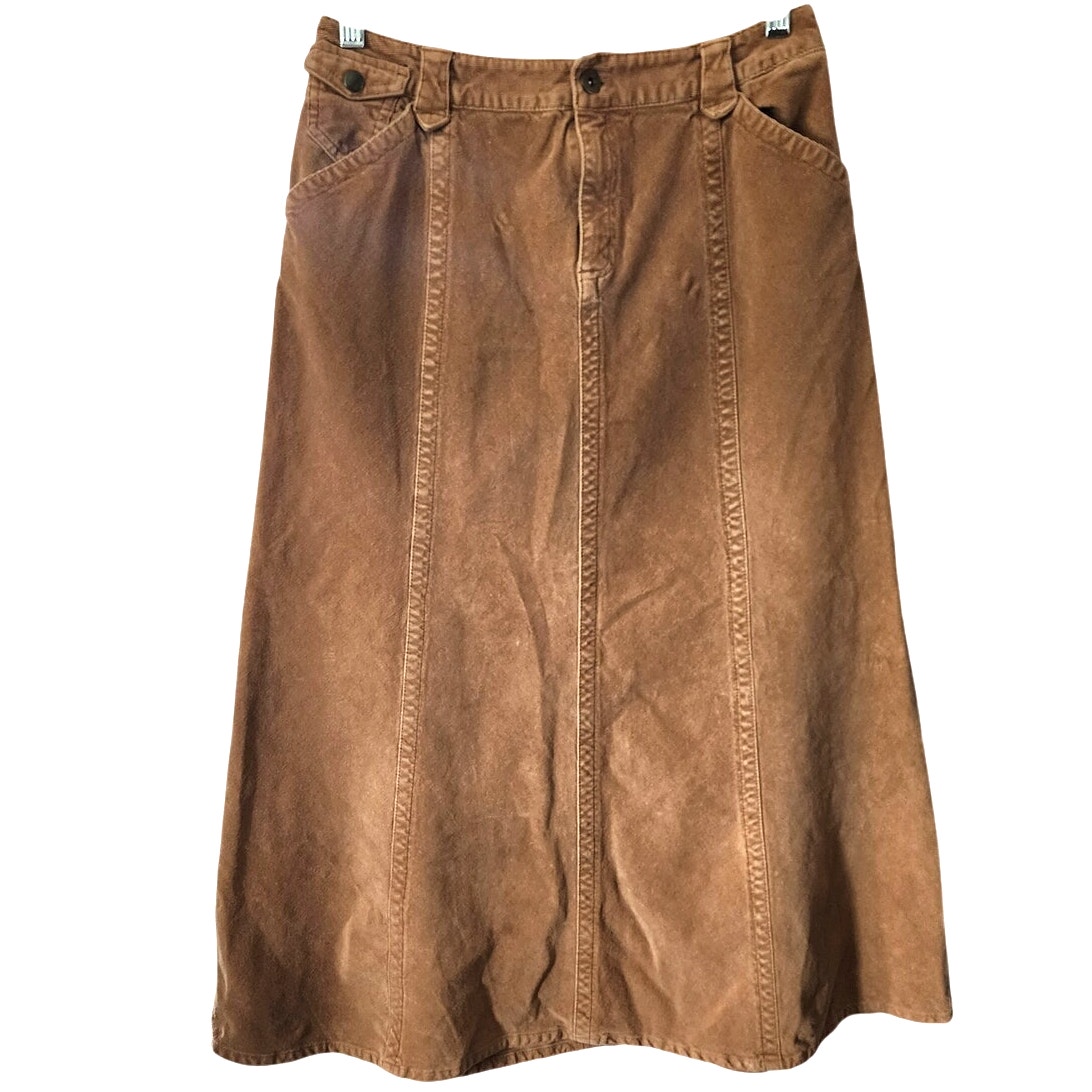 Eddie Bauer Camel Tan Corduroy Western Midi Skirt 10
