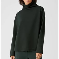 NWT Eileen Fisher Washable Flex Ponte Funnel Neck Box Top L Ivy Green Sweater