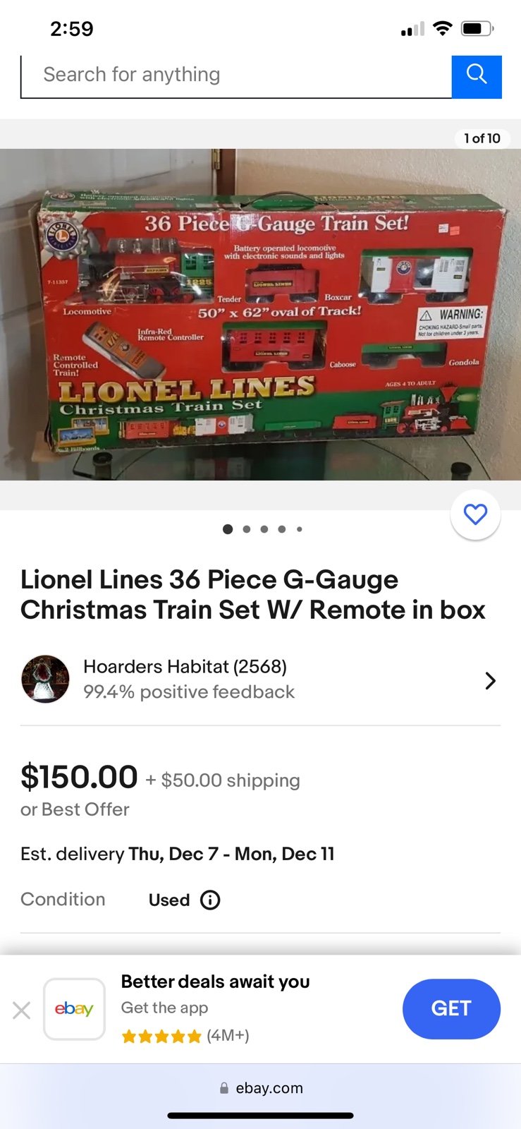 16 piece Lionel Christmas train set