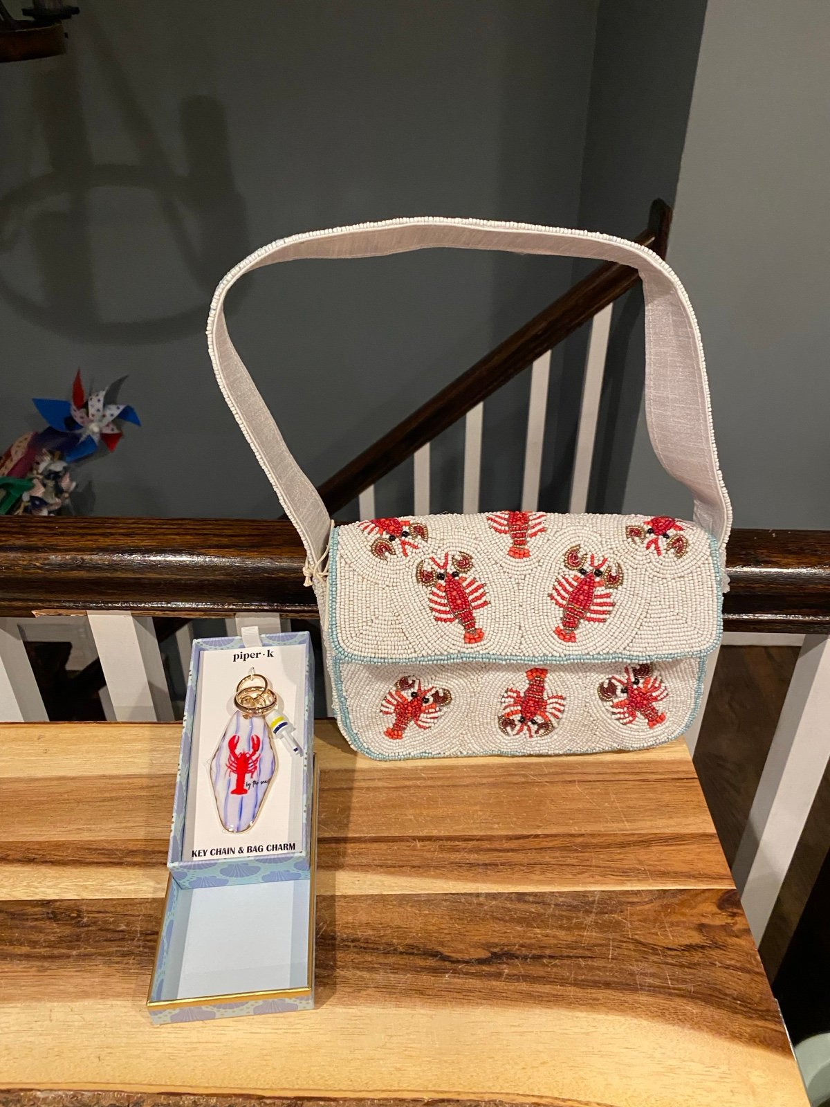 Made In India Lobster Beaded purse and Piper K Lobster Keychain/Bag Charm