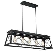 Hukoro 5-Light Kitchen Island Linear Pendant Chandelier with Matte Black