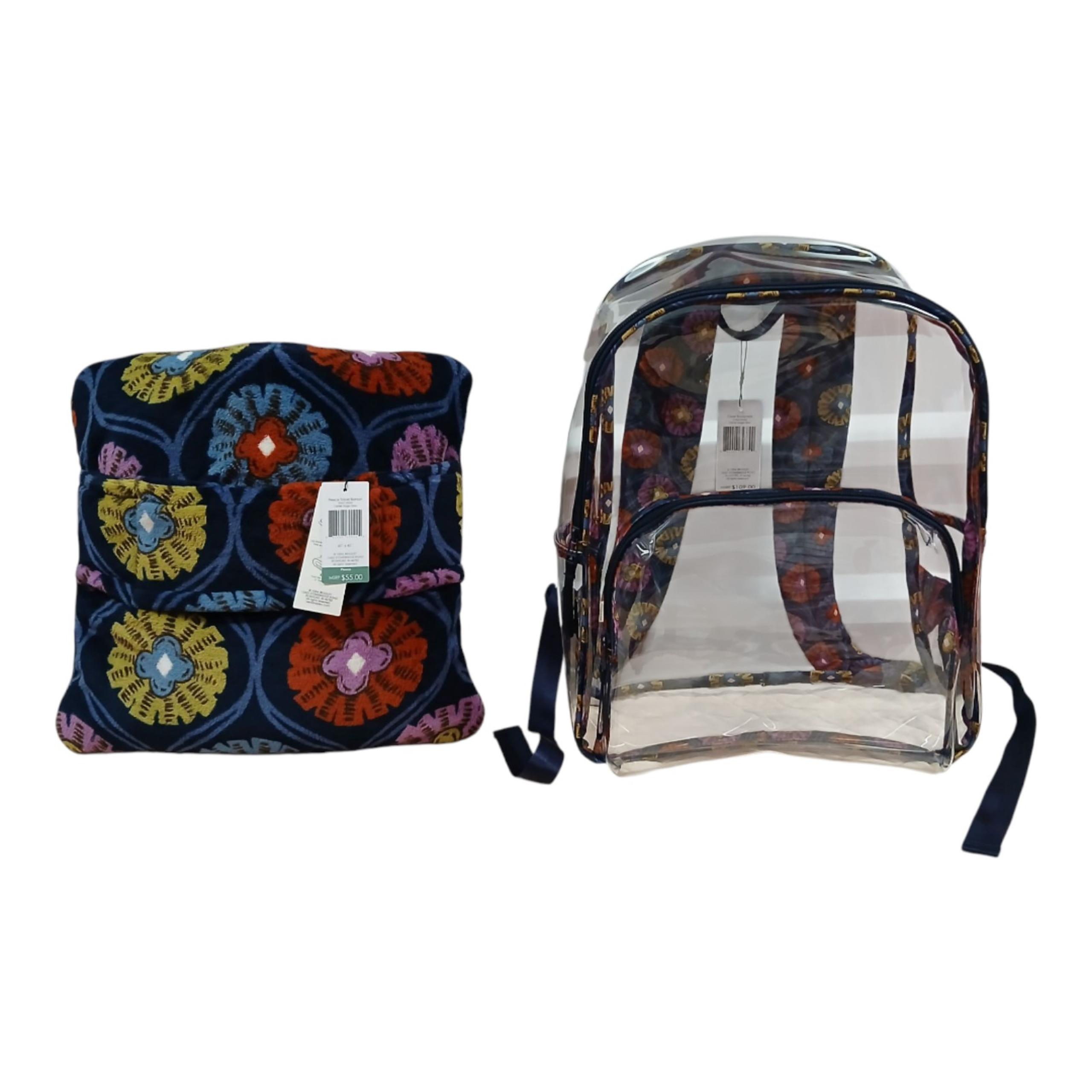 Vera Bradley clear backpack and travel blanket combo Center Stage Glow