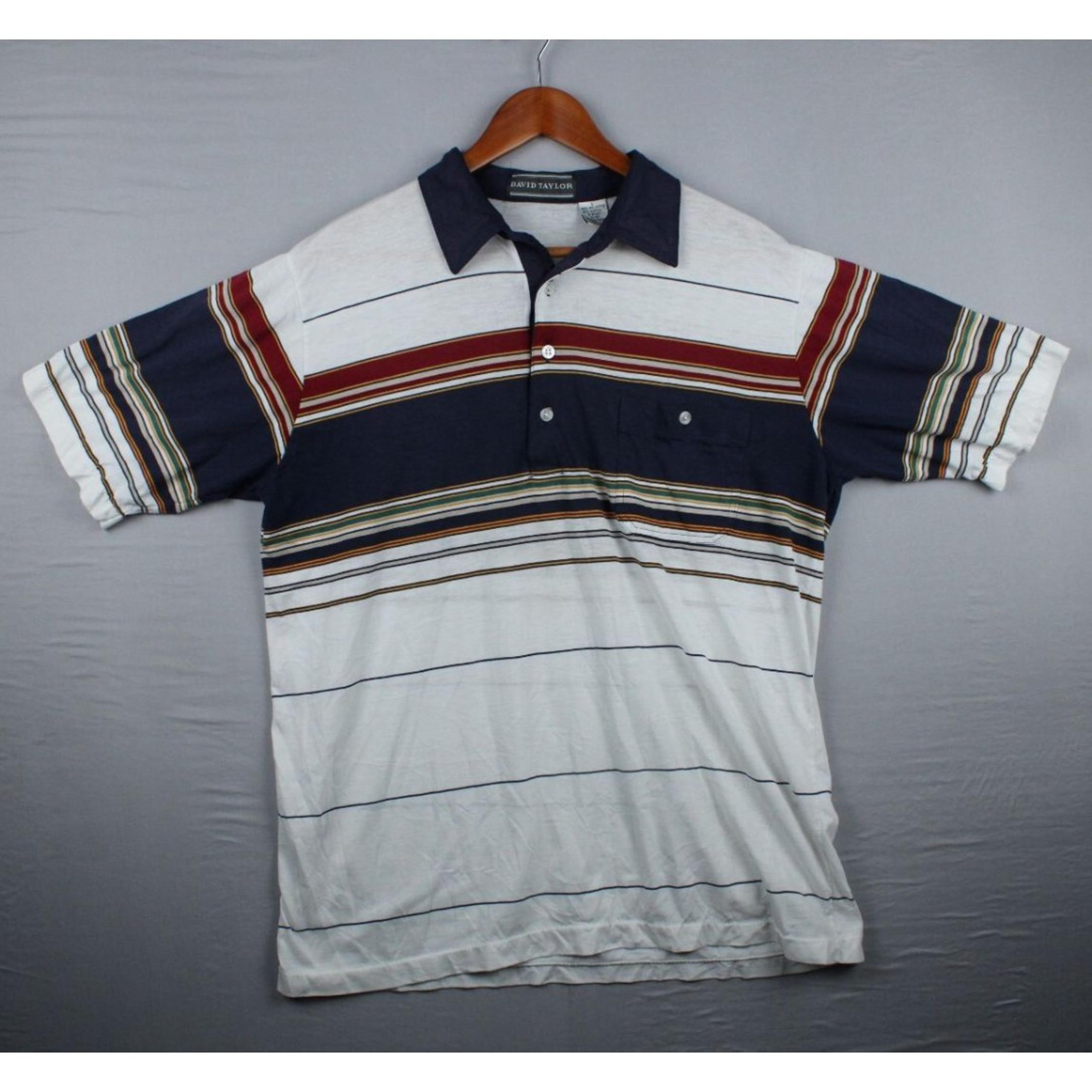 David Taylor Polo Shirt Mens Sz L Horizonal Color Blocks Light Fabric Golf Sport